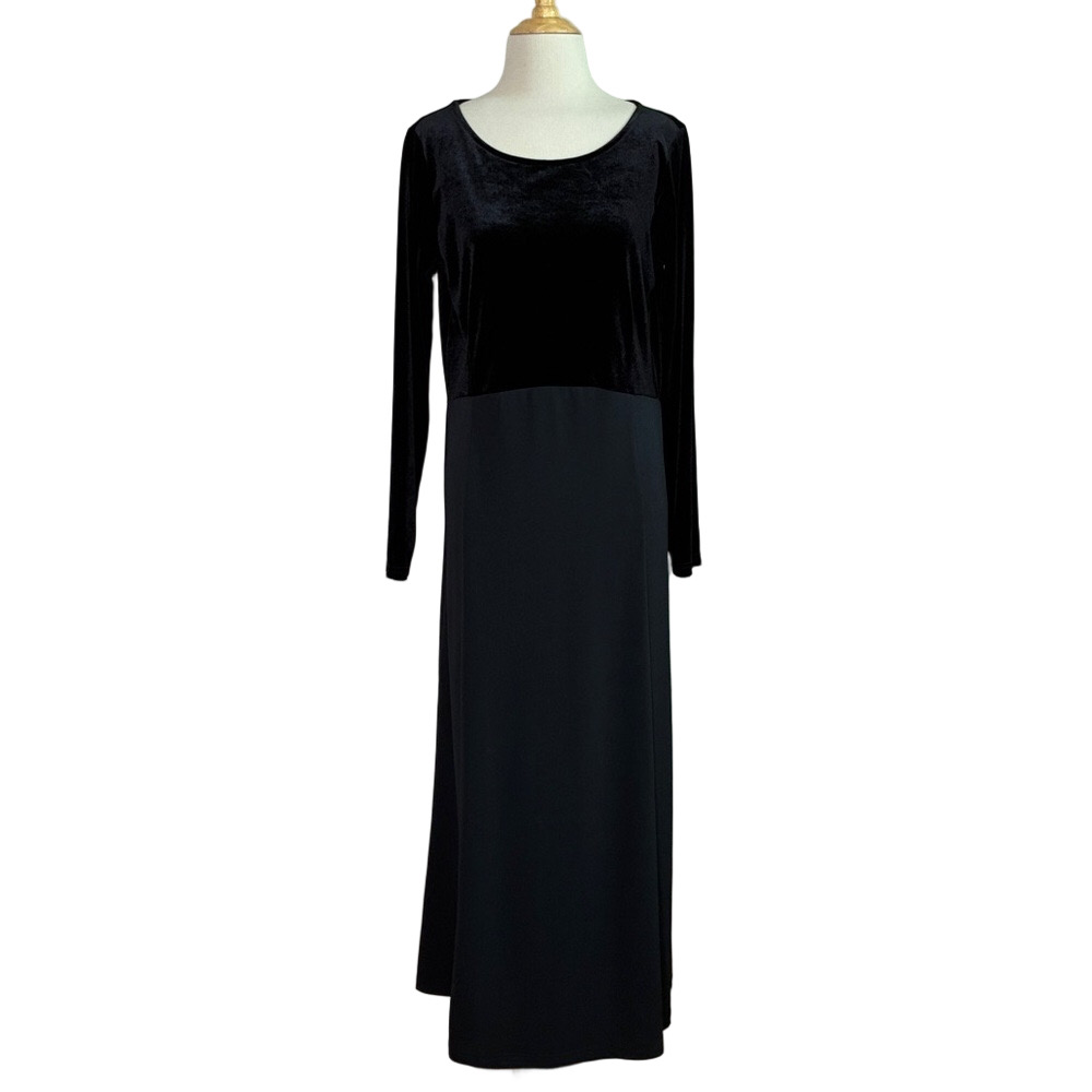 LINEA by Louis Dell'Olio Medium Black Velvet Mixed Media Dress Quiet‎ Luxury QVC